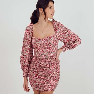Floral balloon sleeve backless dress